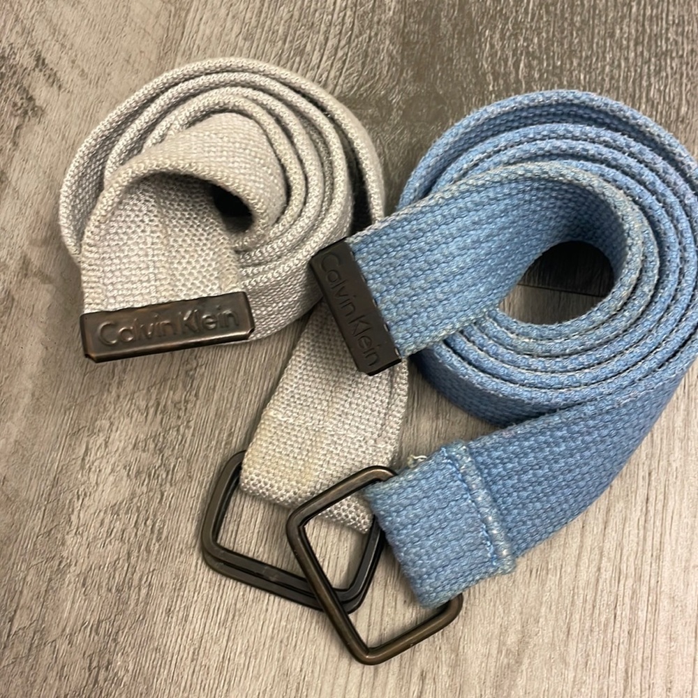 Two Calvin Klein Canvas Belts - blue and gray